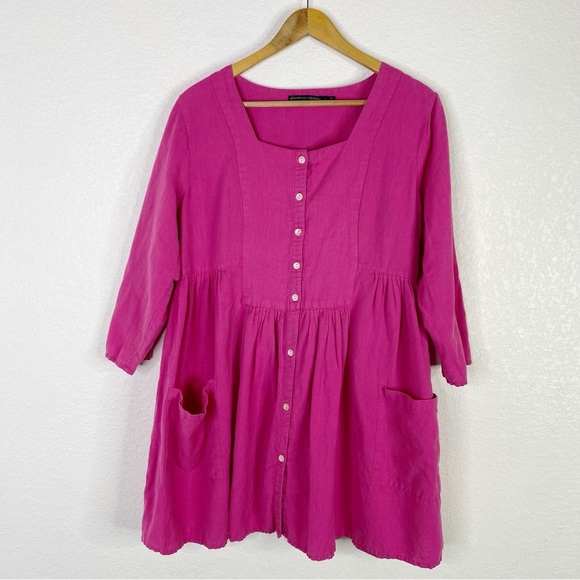 pink linen tunic dress Womens Linen Pocket Tunic Dress